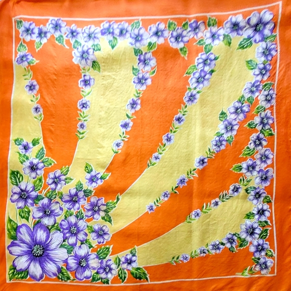 Vintage Accessories - Hadson Vintage Printed Orange & Yellow Floral Silk Scarf